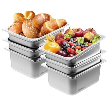 Hotel Pans, 6-Pack 1/2-Size Stainless, 6-Inch Deep