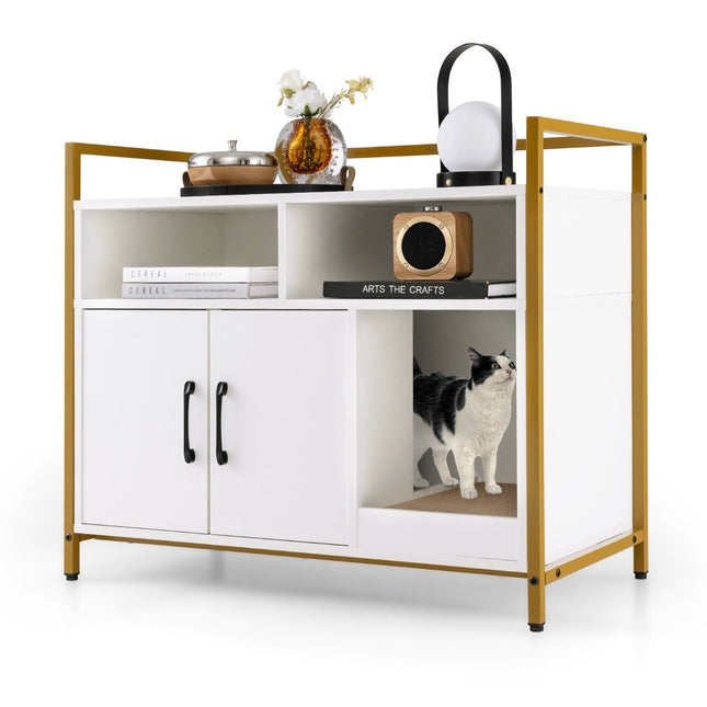 Housing for cat toilet cat cabinet with double doors & scratching pad 89 x 45 x 74.5 cm white