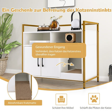 Housing for cat toilet cat cabinet with double doors & scratching pad 89 x 45 x 74.5 cm white