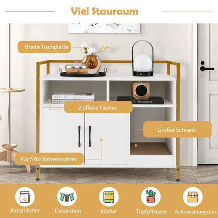 Housing for cat toilet cat cabinet with double doors & scratching pad 89 x 45 x 74.5 cm white