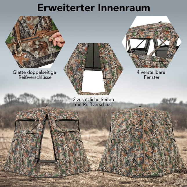 Jachttent voor 2-3 personen 360° transparante camouflagetent voor de jacht op herten en wilde zwijnen