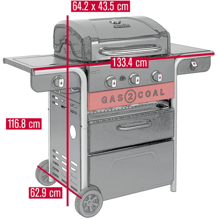 Hybrid Grill Gas2Coal 2.0, 3+1 Burners, Gas or Charcoal