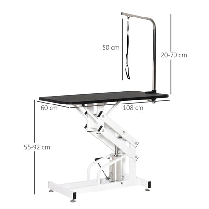 Hydraulic dog grooming table with cutting arm