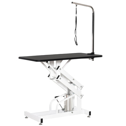 Hydraulic dog grooming table with cutting arm