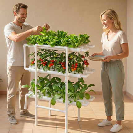 Hydroponic Grow System Kit, 3-Tier 108-Site UPVC, Timed Irrigation
