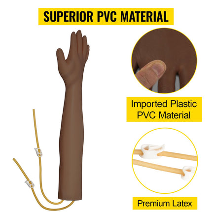 IV Practice Arm Kit, Dark Skin PVC, Adjustable Stand