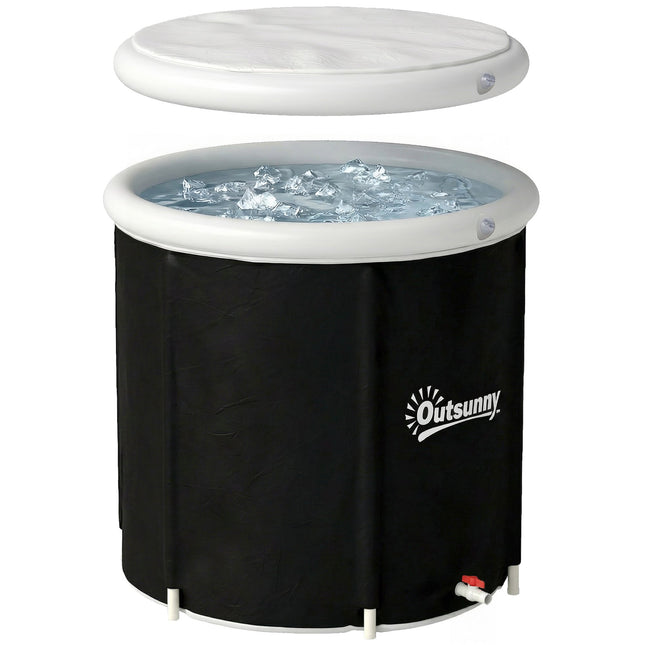 Ice Bath Tub 280L, Foldable Insulated with Lid, Black