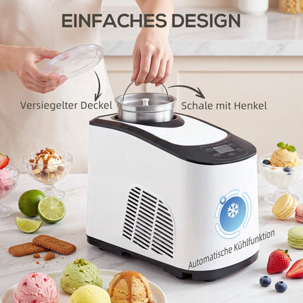 Ice Cream Maker with Compressor, 1.5L, White