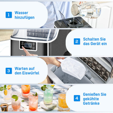 Ice cube maker, 20 kg/24 hours, 2.3 l, self-cleaning, black