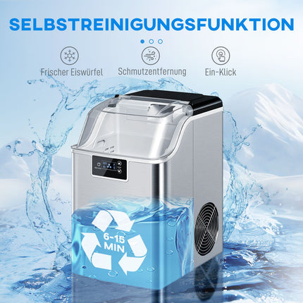 Ice Maker, 20kg/24h, 2.1L Tank, Silver