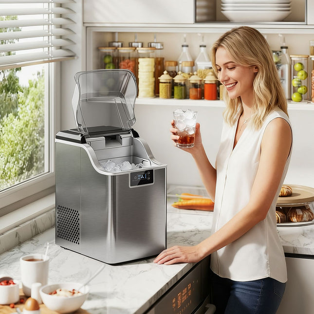 Ice Maker, 20kg/24h, 2.1L Tank, Silver