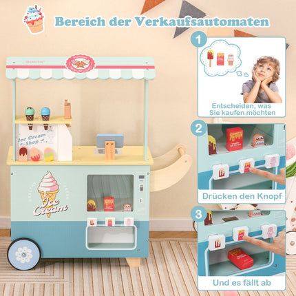 Ice cream truck children with ice cream toy shop wood with ice cream maker green