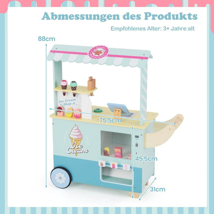 Ice cream truck children with ice cream toy shop wood with ice cream maker green