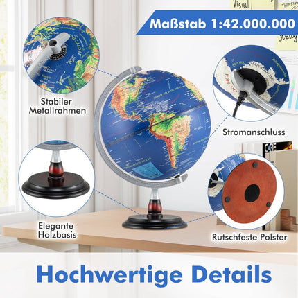 Illuminated 30cm Globe with Wooden Base – Educational Tool