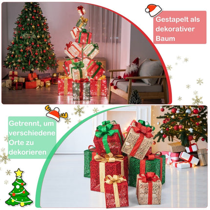 Illuminated Christmas Gift Box Set, 15 Pieces, 450 LED Lights
