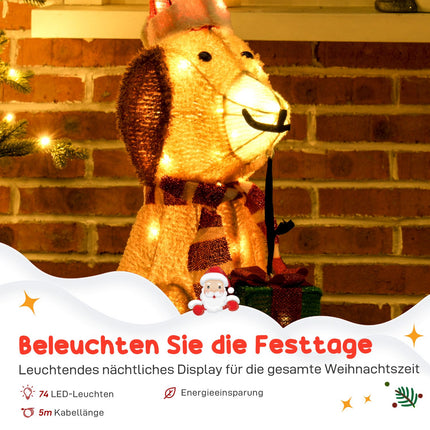 Illuminated Christmas Puppy with 74 LED Lights, 64x20x70 cm