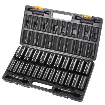 Impact Socket Set, 1/2 In Drive, 26-Piece Metric 10–36mm