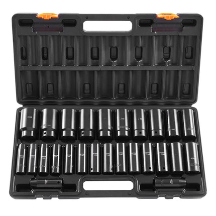 Impact Socket Set, 1/2 In Drive, 26-Piece Metric 10–36mm