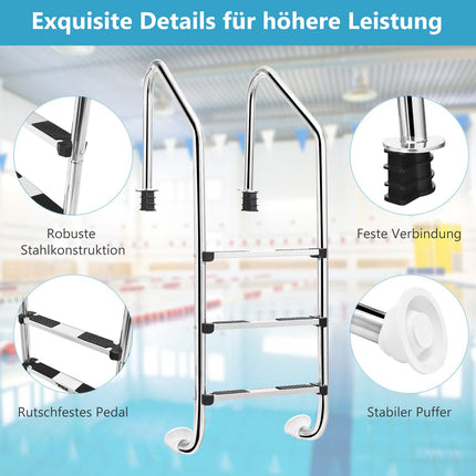 In-Ground Pool Ladder, 3-Step Stainless Steel, Non-Slip