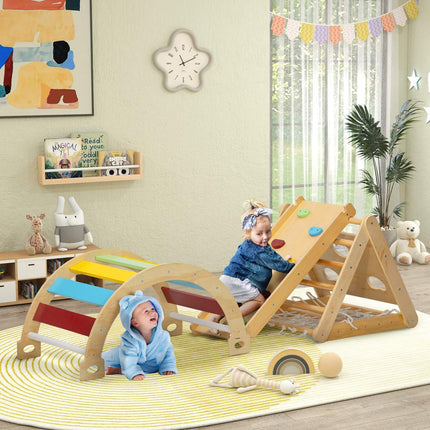 Indoor Climbing Frame, 7-in-1 Triangle with Slide, Multicolor