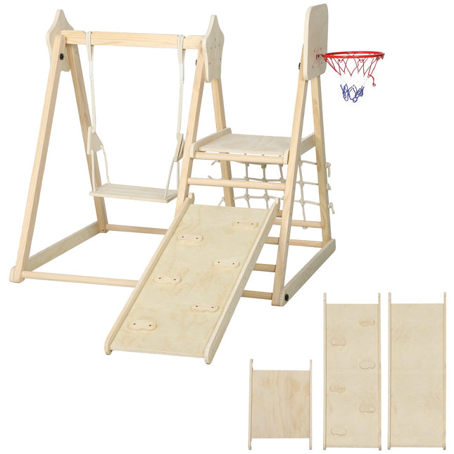 Indoor klimhal met glijbaan, schommel, basketbalring, opvouwbaar