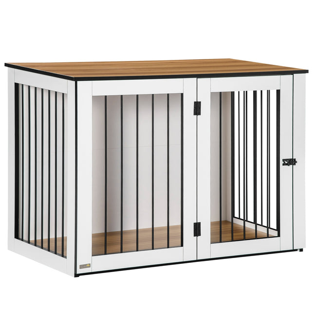 Indoor dog cage for small/medium dogs, chipboard, dark walnut