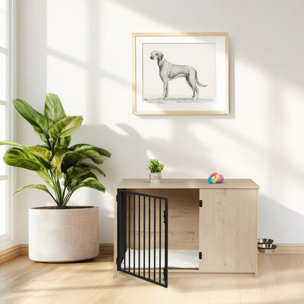 Indoor Dog Crate with Bowls, Wood Effect, Medium