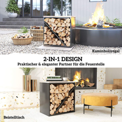 Indoor Firewood Rack, 2-in-1 Metal Divider, 58x36x60cm