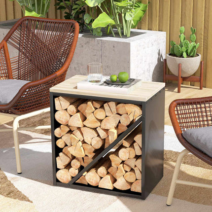 Indoor Firewood Rack, 2-in-1 Metal Divider, 58x36x60cm