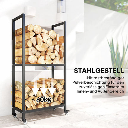 Indoor Firewood Rack, Steel, 60x30x119 cm, 2-Tier, Black