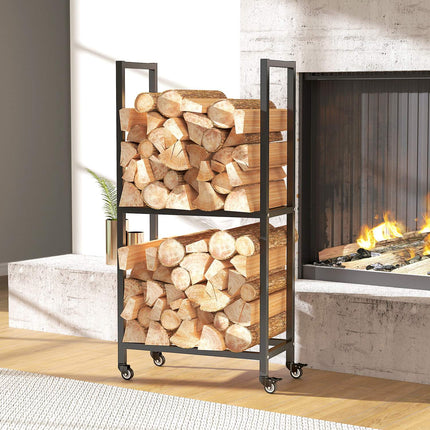 Indoor Firewood Rack, Steel, 60x30x119 cm, 2-Tier, Black