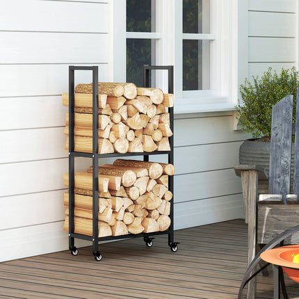 Indoor Firewood Rack, Steel, 60x30x119 cm, 2-Tier, Black