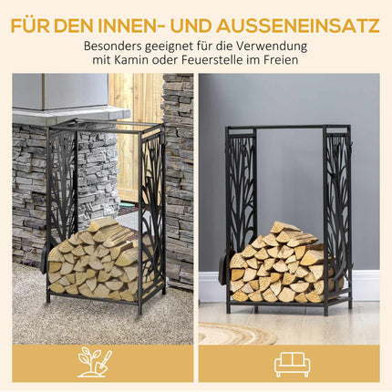 Indoor Firewood Rack with Tools, Steel, 46x30x70 cm, Black