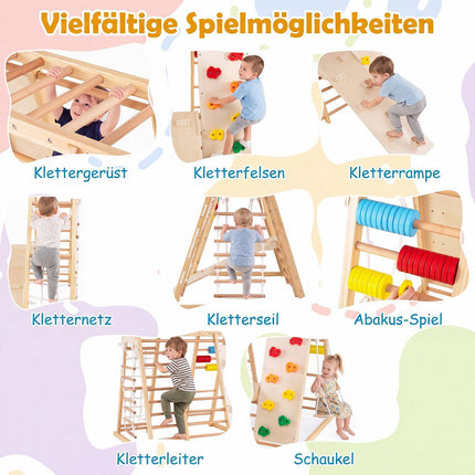 Indoor Jungle Gym for Kids, 8-in-1 Foldable, Solid Wood
