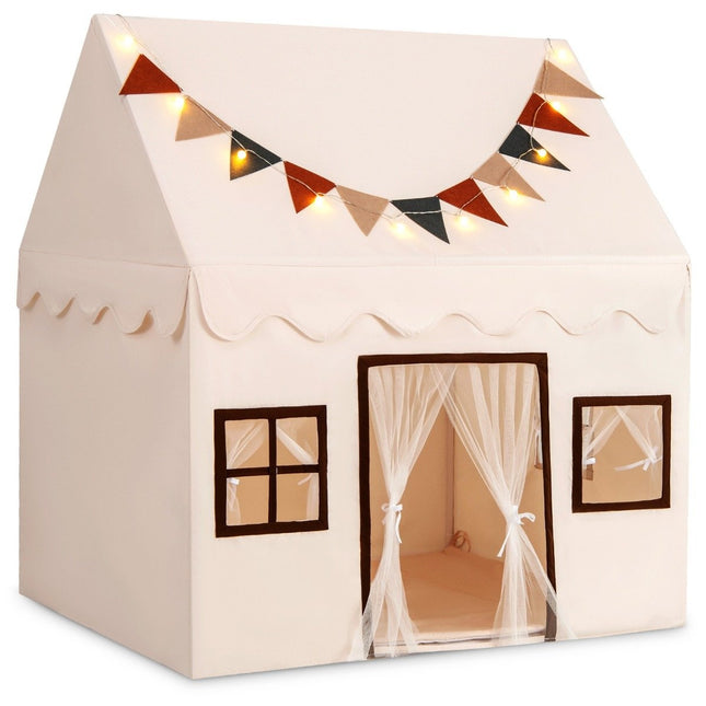 Indoor Kids Play Tent with Mat and Lights, Beige, 123x107x137 cm
