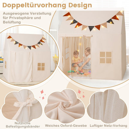 Indoor Kids Playhouse Tent with Non-Slip Mat, Beige