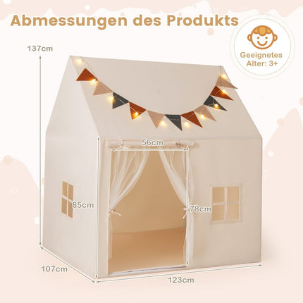 Indoor Kids Playhouse Tent with Non-Slip Mat, Beige