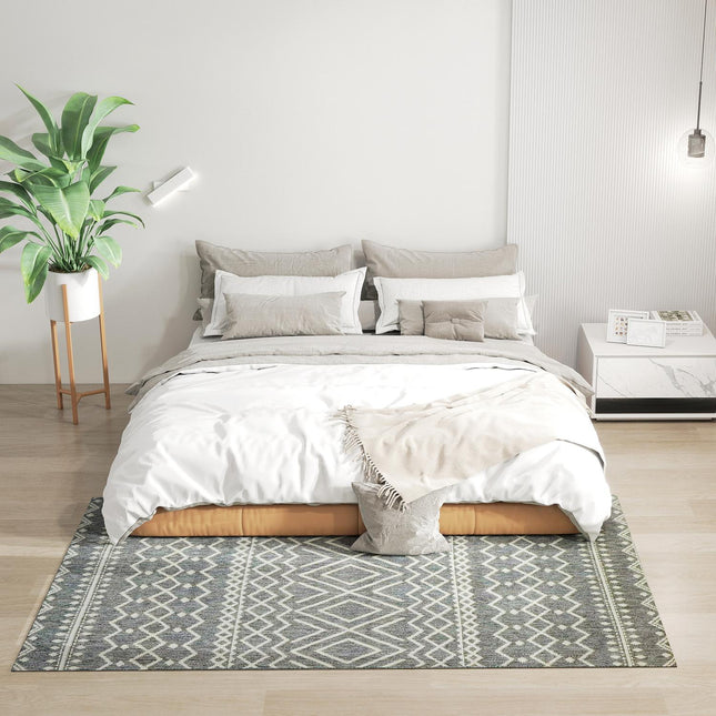 Indoor/Outdoor Boho Rug, Easy-Clean, Grey, 170x120 cm