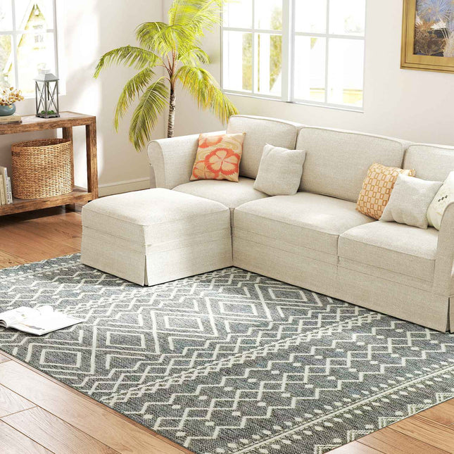 Indoor/Outdoor Boho Rug, Easy Clean, Grey, 200x140 cm