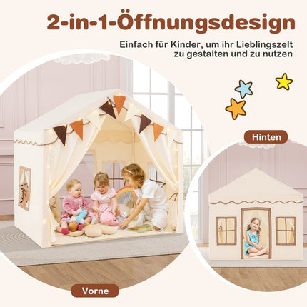 Indoor Play Tent with 2 Entrances & Starlights & Machine Washable Cotton Mat