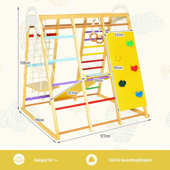 Indoor Playground Set – 8-in-1 Wooden Climbing Gym