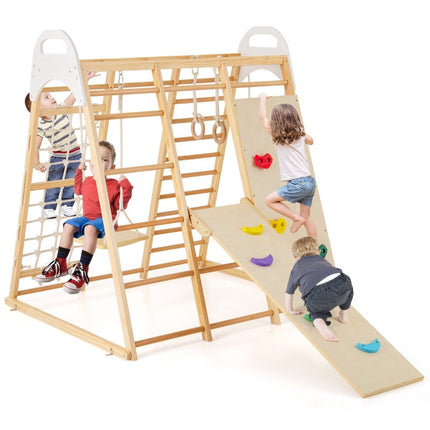 Indoor Playground Set – 8-in-1 Wooden Climbing Gym