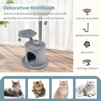 Indoor Scratching Post with Curved Metal Frame 3 Tier Cat Activity Center Gray