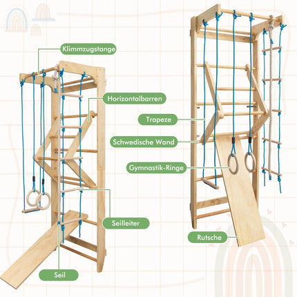 Indoor Wall-Mounted Gym Ladder, 100KG Capacity, Wood