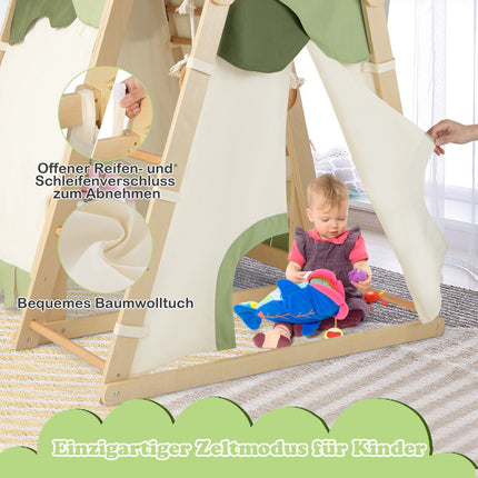 Indoor Wooden Climbing Playset for Kids with Slide & Tent