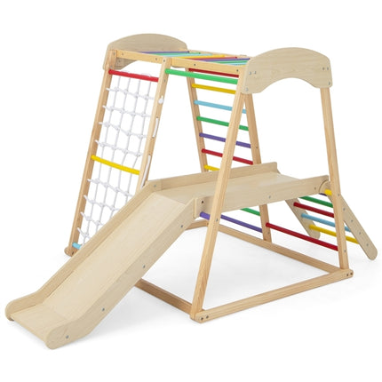 Indoor Wooden Climbing Set with Slide, Ladder & Tunnel