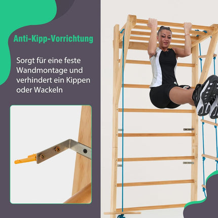Indoor Wooden Climbing Wall – 4-in-1, 100 kg Capacity