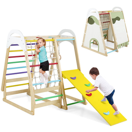 Indoor Wooden Playset with Slide and Monkey Bars