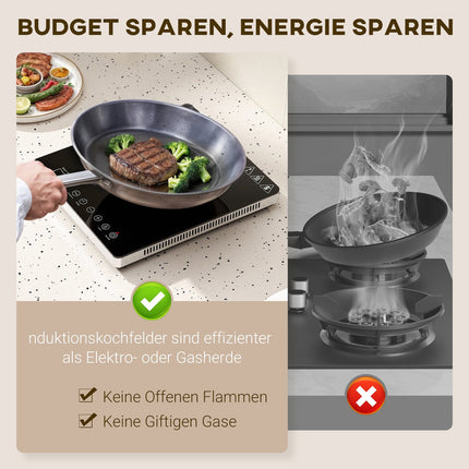 Portable single induction hob, 2000W, 10 power levels, black