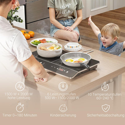 Portable double induction hob, 8 power levels, 3500W